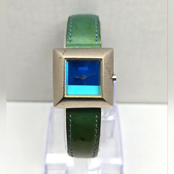 OPEX Kabotine Square Quartz Watch New Battery Green Leather Band Vintage - Picture 1 of 13